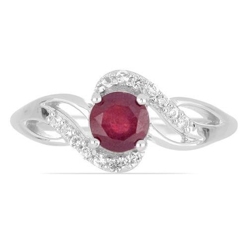 925 SILVER NATURAL GLASS FILLED RUBY GEMSTONE CLASSIC RING